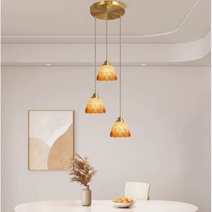 Lámpara de Araña LED Pequeña de Cobre Dorado Estilo Retro Francés para Restaurante, con Vidrio <span class=keywords><strong>Tiffany</strong></span> Americano, Estilo Mediterráneo y Japonés - Product Image 3