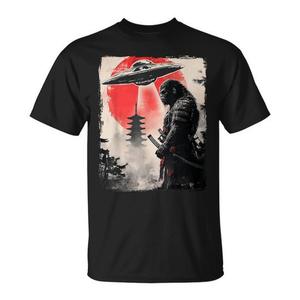 T-shirt Bigfoot Samurai Ufo Japan nera per adulti unisex media - Product Image 1