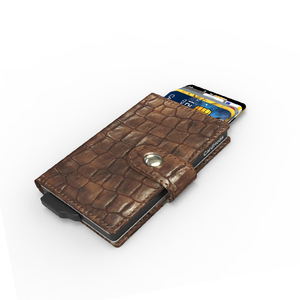 CardHoda Genuine Leather Alligator Pattern Short <b>Wallet</b> <b>RFID</b> Blocking Card Holder Unisex Minimalist Buckle Closure - Product Image 6