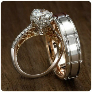 Set di Anelli Minimalisti Bicolore per Coppie, Anelli Creativi alla Moda per Matrimonio e Fidanzamento, Gioielli per Donne e Uomini - Product Image 1