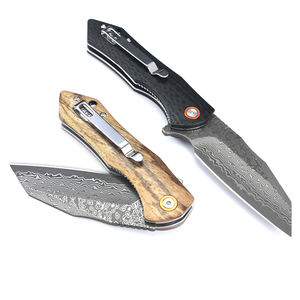 سكين جيب قابل للتخصيص GT-DM020 من خشب الزيبرا/ألياف الكربون G10 وفولاذ دمشقي قابل للطي للاستخدام الخارجي من تونايفير - Product Image 6