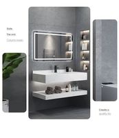 Meuble-lavabo mural rectangulaire moderne avec plateau en marbre, cadre en MDF, vasque en céramique, résistant à l'eau, écologique et durable
