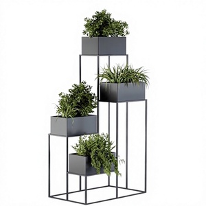Soporte moderno de hierro para plantas con macetas cuadradas para plantas verdes y flores de interior, diseño con recubrimiento en polvo. - Product Image 1