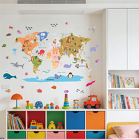 Novedad: Adhesivos de Pared de PVC Impermeables y Removibles con Impresión UV Ecológica para Habitaciones Infantiles, Mapa del Mundo Educativo, Dibujos Animados de Animales
