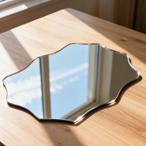 Miroir mural asymétrique moderne en forme de galet, sans cadre, à bords biseautés, forme irrégulière, pour salon, couloir, maison contemporaine - Product Image 1