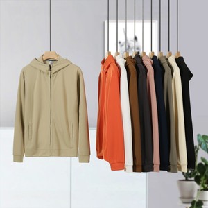 Sweat-shirt à capuche zippé pour homme, vert olive, couleur unie, coton tricoté, décontracté, coupe classique, automne - Product Image 6
