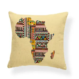 方形装饰靠垫套复古非洲地图图案大象图腾民族亚麻枕套