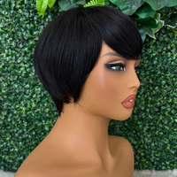 Perruque Courte Droite Naturelle en Cheveux Humains, Sans Colle, Entièrement Faite à la Machine, avec Frange, Coupe Pixie Bob pour Femmes Noires