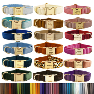 マルチカラーのカスタマイズ可能なベルベット製犬用首輪 XS-XL レーザー彫刻ペットネックレス 調整可能で耐久性のある犬用リードアクセサリー - Product Image 1