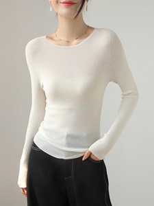 Maglione Base Interno a Mantella di Media Lunghezza per Donna, 100% Lana, Senza Cuciture, Aderente, Stile Coreano, Inizio Autunno - Product Image 4