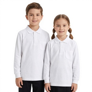 Camisa Polo Blanca de Manga Larga para Niños, Uniforme Escolar con Cuello, Tejido de Algodón, Ropa para Niños de Primaria - Product Image 1