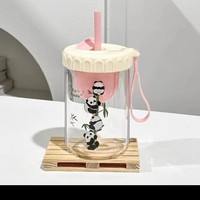 Taza de agua portátil de borosilicato alto con tapa, diseño de panda, para estudiantes, con separación de té y agua, venta al por mayor, en stock