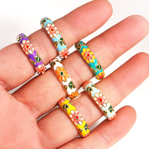 Anillo Sencillo de Esmalte con Diseño de Flor Chapado en Oro, Anillos Abiertos de Esmalte de Diseño de Moda, Joyería de Latón al por Mayor - Product Image 2