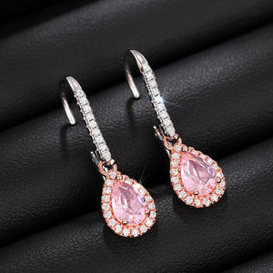 Pendientes de Dos Tonos E4350 con Circonita en Forma de Pera y Engaste de Bisel, Joyería de Moda Romántica para Mujer - Product Image 5