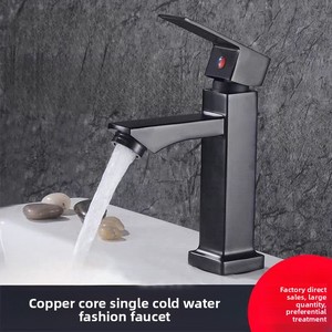 Robinet de lavabo moderne carré chromé à poignée unique pour <span class=keywords><strong>eau</strong></span> froide, avec cartouche céramique, en zinc, à poser sur le comptoir, pour salle de bain domestique - Product Image 2