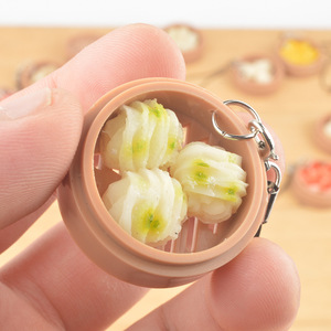 Colgante creativo con modelo simulado de comida dim sum cantonesa, mini vaporera para desayuno, juguete de comida, llavero promocional - Product Image 4