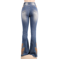 Jean ample taille haute personnalisé pour femme, brodé, coupe large, style pattes d'éléphant