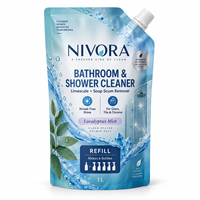 Sachet de recharge imprimé sur mesure de 1L pour nettoyant de douche, avec bec verseur, fermeture éclair refermable, pour l'élimination du calcaire