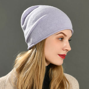Jxwatcher <span class=keywords><strong>Bonnet</strong></span> d'hiver personnalisé pour <span class=keywords><strong>femme</strong></span>, en cachemire tricoté, doux, uni, style slouchy, à bord bouclé, décontracté - Product Image 3