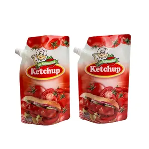 Sacs en plastique de qualité alimentaire avec Logo personnalisé, emballage de Sauce de pâte de tomate, pochette à bec avec buse