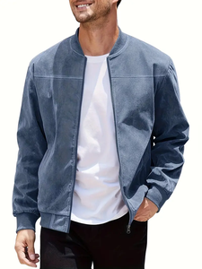 Dropshipping Elegante chaqueta informal con cremallera para hombre: azul marino, poliéster, manga larga, cuello alto, bolsillos con cremallera - Product Image 4