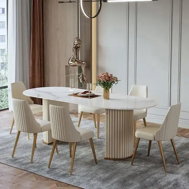 Light luxury marble dining table and chair combination home simple post-modern small apartment slate Nordic oval dining table