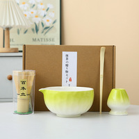 Coffret Cadeau d'Entreprise Écologique Personnalisé BespritGift – Ensemble Classique de Thé Matcha en Céramique Grès de Haute Qualité avec Fouet en Bambou et Vaisselle