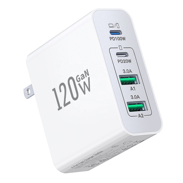 HNT GaN 120W Dual Type C 4 Multi Port Laptops PD&QC Portable Wall Adapter Charger Very Fast Charging Head for Mobile Phone