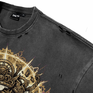T-shirt vintage pour homme en coton délavé à l'acide, avec motif floral et graphique, coupe oversize, style streetwear, imprimé lettres, manches courtes - Product Image 6