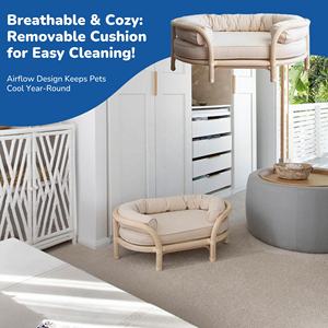 आधुनिक आउटडोर/इनडोर स्थायी बिल्ली और कुत्ते आराम बिस्तर हस्तनिर्मित प्राकृतिक रतन एलिवेटेड पालतू सहायक जल हाइक सामग्री - Product Image 3