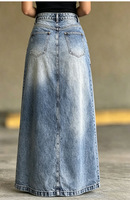 Jupe longue en jean tendance taille haute délavée avec empiècements superposés et fente latérale pour les marques de mode streetwear et les grossistes