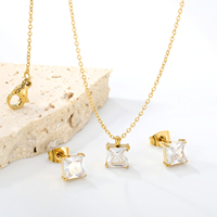 Ensemble de bijoux minimaliste en acier inoxydable pour femme, solitaire, goutte d'eau, diamant, zircon, boucles d'oreilles et collier