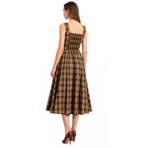 Vestido Midi Casual Vintage Feminino Respirável em Marrom, Sem Mangas, Estampa Fashion, Cintura Império ODM - Product Image 2