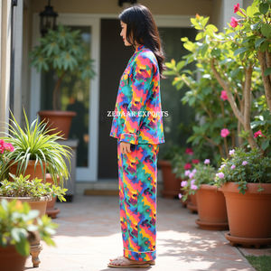 Conjunto de pijama de algodón 100% con estampado Digital elegante personalizable para primavera otoño verano bajo MOQ logotipo personalizado patrón lavable Casual - Product Image 3