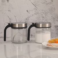Ensemble de pots à épices en verre pour cuisine moderne de 300 ml avec couvercle et cuillère en acier inoxydable pour le stockage du sel, du sucre et des assaisonnements