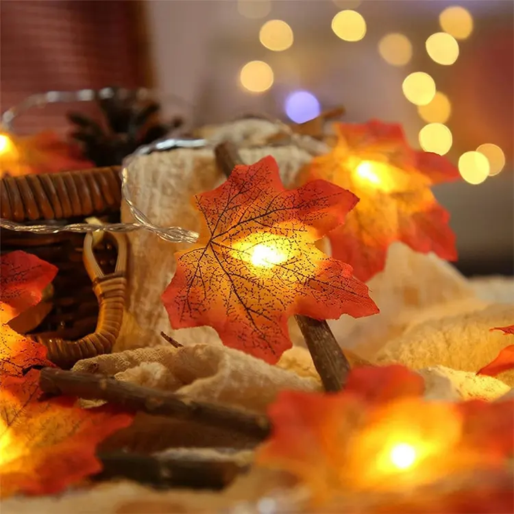 1.5MLEDクリスマスライト感謝祭のお祝いパーティーの装飾秋のカエデ-葉の形をした妖精のひもライト