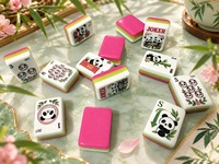 Set Ubin Mahjong Amerika Motif Bunga dan Panda Lucu dengan Karakter Titik Bambu Joker dan Ubin Bunga untuk Malam Permainan Keluarga