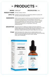 Fabricante Mayorista de Marca Privada GREENLEM, Suero Complejo de Péptidos, Vitamina E, Ácido Hialurónico, Antiarrugas, Reafirmante, 30 ml - Product Image 6