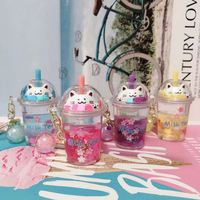 Nouveauté fille cadeau acrylique, liquide porte-clés chat couvercle lait thé tasse porte-clés Boba porte-clés/