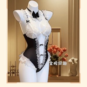 Cute Bunny Girl Uniform Set Role Play Costume <b>White</b> <b>Lace</b> Bodysuit With Bow Headband And Stockings 068 - Product Image 3
