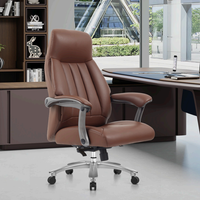 Chaise de bureau exécutive moderne en cuir véritable avec accoudoirs réglables, appui-tête et inclinaison - Utilisation à domicile/commmerciale