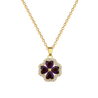 Kalung Liontin Baja Anti Karat Berlapis Emas Mewah untuk Wanita, Rantai Spinner Berputar Motif Bunga Zirkon untuk Pesta