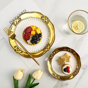 European style luxury hot sale decorative gold ceramic dinning plate dinnerware