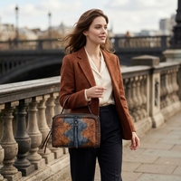 Sac fourre-tout décontracté de luxe pour femme en cuir véritable, motif floral rétro, fermeture éclair, imperméable, polyester – En stock usine