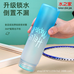Water House Gradient Frosted Plastic Water Bottle 500Ml Screw-On Cap Portable Outdoor Sports Travel Use - Product Image 4