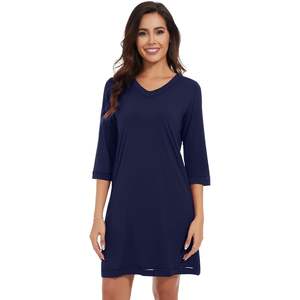 Chemise de nuit en viscose de bambou pour femmes, manches 3/4, col en V doux, coupe ample, tailles S-XXL - Product Image 3