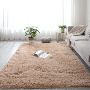 Alfombra nórdica de felpa rectangular de color sólido antideslizante para sala de estar, dormitorio, decoración del hogar, color melocotón, marrón claro, fibra de poliéster - Product Image 1