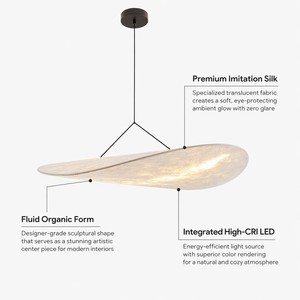 Lampe suspendue LED Wabi Sabi en soie imitation feuille, 3000K, lumière chaude, métal noir, pour salle à manger, villa, décoration intérieure, garantie CE 2 ans - Product Image 4