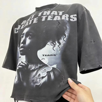 T-shirt homme imprimé en coton délavé noir, coupe épaules tombantes, style streetwear tendance, haute qualité