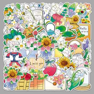 50 autocollants floraux, décorations simples en PVC découpées pour téléphones portables et agendas, étiquettes créatives pour emballages - Product Image 1